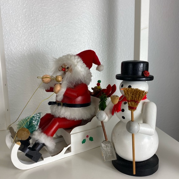 Vintage Wooden Hand Made Smoking Figurines Oregon Mauchleys 1990’s Santa Frosty - Picture 2 of 14